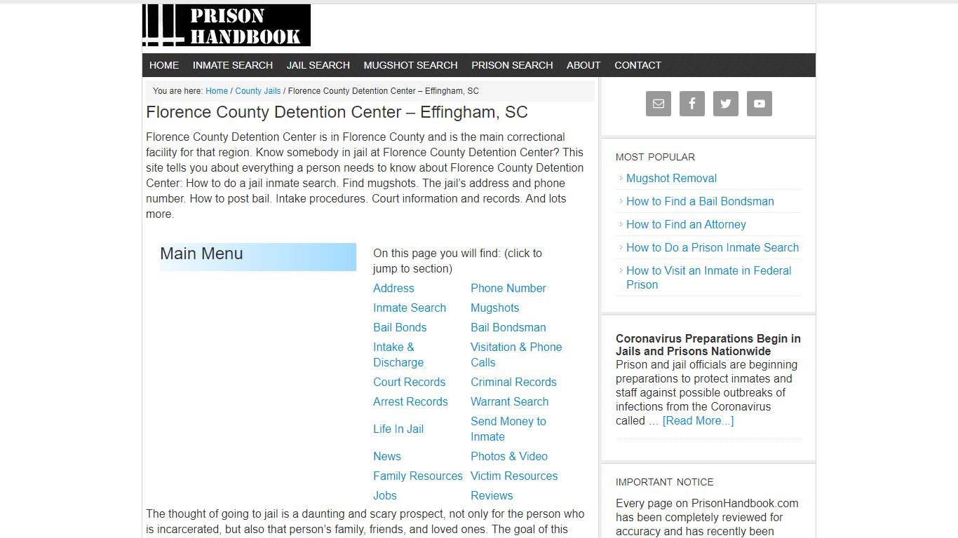 Florence County Detention Center – Effingham, SC - Prison Handbook