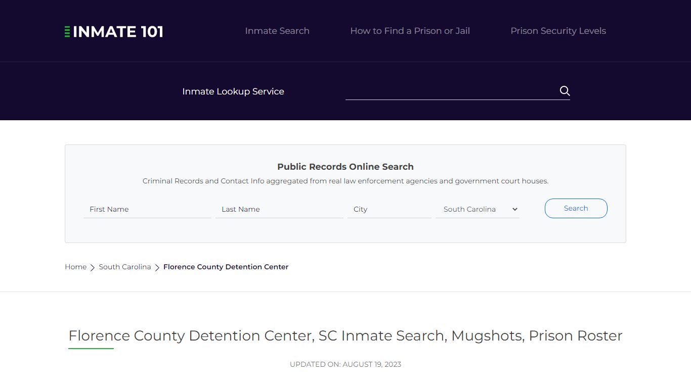 Florence County Detention Center, SC Inmate Search, Mugshots, Prison ...